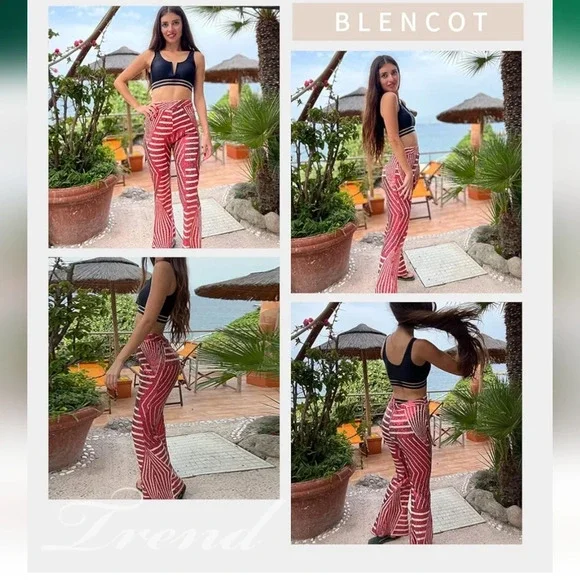 BLENCOT - Women's Glitter Sequin Wide Leg Palazzo High Waist Bell Bottoms - Picture 3 of 3